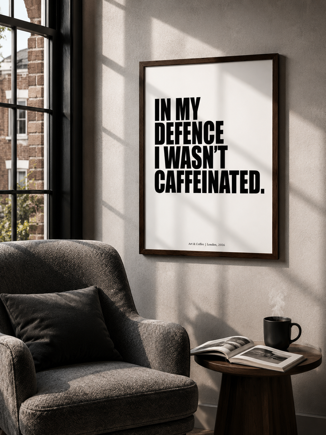In My Defence I Wasn't Caffeinated | Bold Typographic Art Print - Antisocial Series